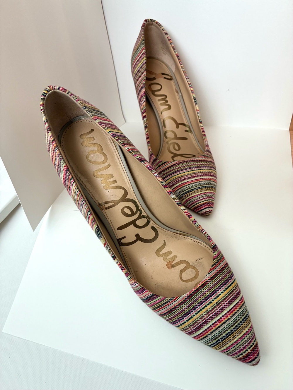 Sam Edelman Multicolor Striped Pointed-Toe Pumps - Pink, Green, Cream, Tan